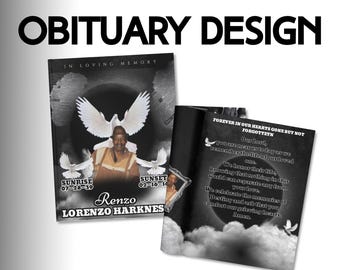 Editable, 6 Page 8.5x11 Funeral Program Book Design. The Doves and Clouds Obituary, Obituary Booklet, In Loving Memory, Canva Template.