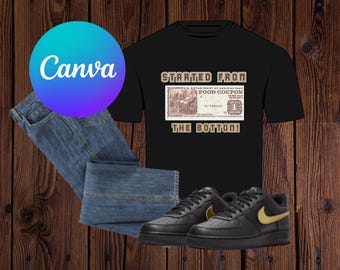 Started From the Bottom Food Stamp PNG, Retro T-Shirt, Vintage, Back in the day hustle
