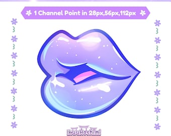 May include: A digital illustration featuring a pair of stylized, glossy lips in shades of purple and blue, with a sparkling effect. The text "LIP STREAM POINT" is at the top, with "1 Channel Point in 28px,56px,112px" below. The artist's name and social media handles are at the bottom.