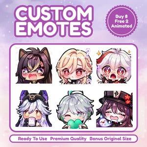 Aangepaste premium twitch-emotes, twitch-emotes, aangepaste emotes voor streamer, schattige chibi-animestijl, kawai chibi-emotes, aangepaste sub-badges