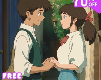 Aangepast Ghibli-portret | Animeportret, aangepaste Ghibli, Ghibli-portret, anime-ghibli, jubileumcadeau, huwelijkscadeau, verjaardagscadeau