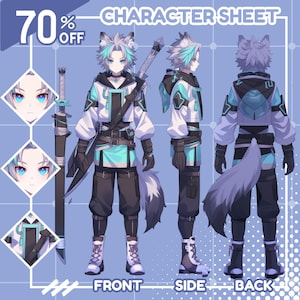 Custom Character Sheet Commission | Character Sheet, Vtuber Model, Reference Sheet, Vtuber Character Sheet, Anime Reference Sheet, Vroid