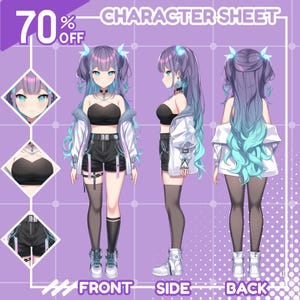 Niestandardowa Arkusz Postaci Prowizja | Arkusz Postaci, Model Vtuber, Arkusz Odniesienia, Arkusz Postaci Vtuber, Arkusz Odniesienia Anime, Vroid