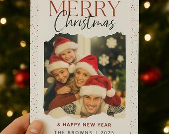Modèle de carte de Noël modifiable et imprimable| Joyeux Noël et bonne année | Carte de Noël familiale personnalisée | Téléchargement instantané