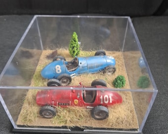 Diorama Ferrari F1 500 F2 a escala 1:43 hecho a mano, escena de maqueta de coche vintage, regalo único para entusiastas de los coches, decoración para la cueva del hombre.