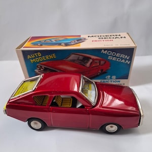 Vintage Red Sedan Tin Toy Rare China Car Friction Motor Tin Toy MF 234