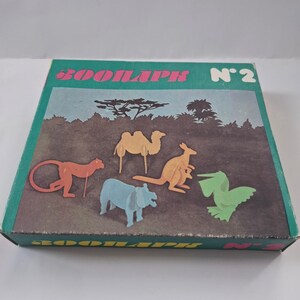 Vintage Game Zoo set Nr.2 of 5 animals- Sort My Tiles Zoo - Puzzle ZOO kit - Game - Puzzle for kids - Funny game