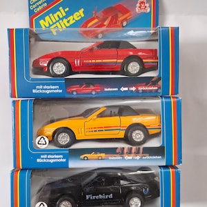 Vintage 90s Playbear Miniflitzer Diecast Car Set – 1:36 Chevrolet Corvette & Pontiac Firebird Boxed