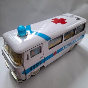 Vintage MF 132 Tin Ambulance Classic Friction Motor Toy - Original Box