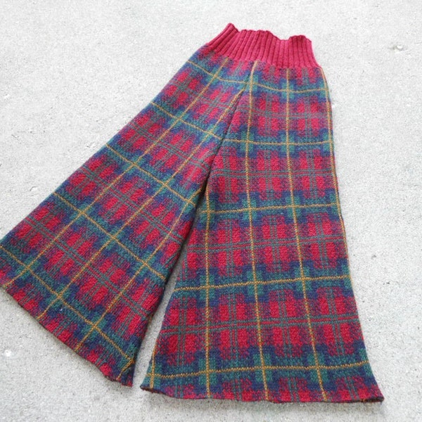 XL recycled Wool longies, Preppy Plaid, Christmas colors