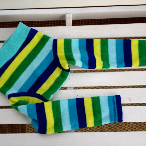 Large recycled Fleece longies, cloth diaper pants, spring stripes