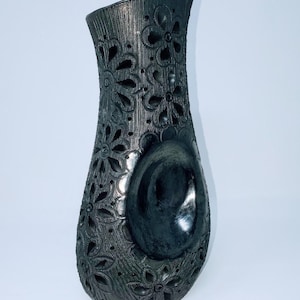 Vase Of Black Clay From Oaxaca Mexico, Handmade And Elegant For Interior Home Design Decor Centerpiece Barro Negro