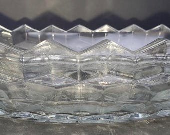 Vintage Fostoria Servierschale aus Glas im amerikanischen Kubismus-Stil, oval