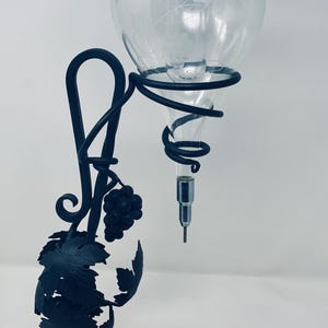 Vintage 1950s Wrought Iron Etched Glass Wine Aerator Dispenser with Musical Box