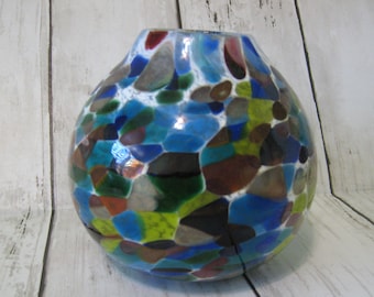 Artisanal Splatter glass vase, handmade and signed in LN condition