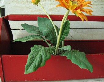 Vintage Red industrial tote tool box organizer flower decor nursery bin metal bin basket chipped red industrial storage.