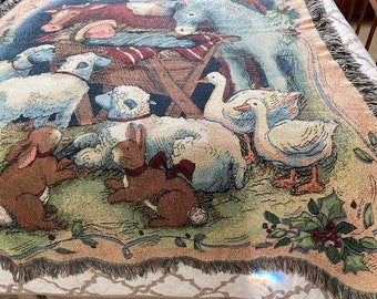 70x54 NATIVITY Jesus Religious Christmas Holiday Tapestry Afghan Throw Blanket 