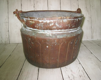 Antique Hand Hammered hand made copper cauldron Large vintage handled pot