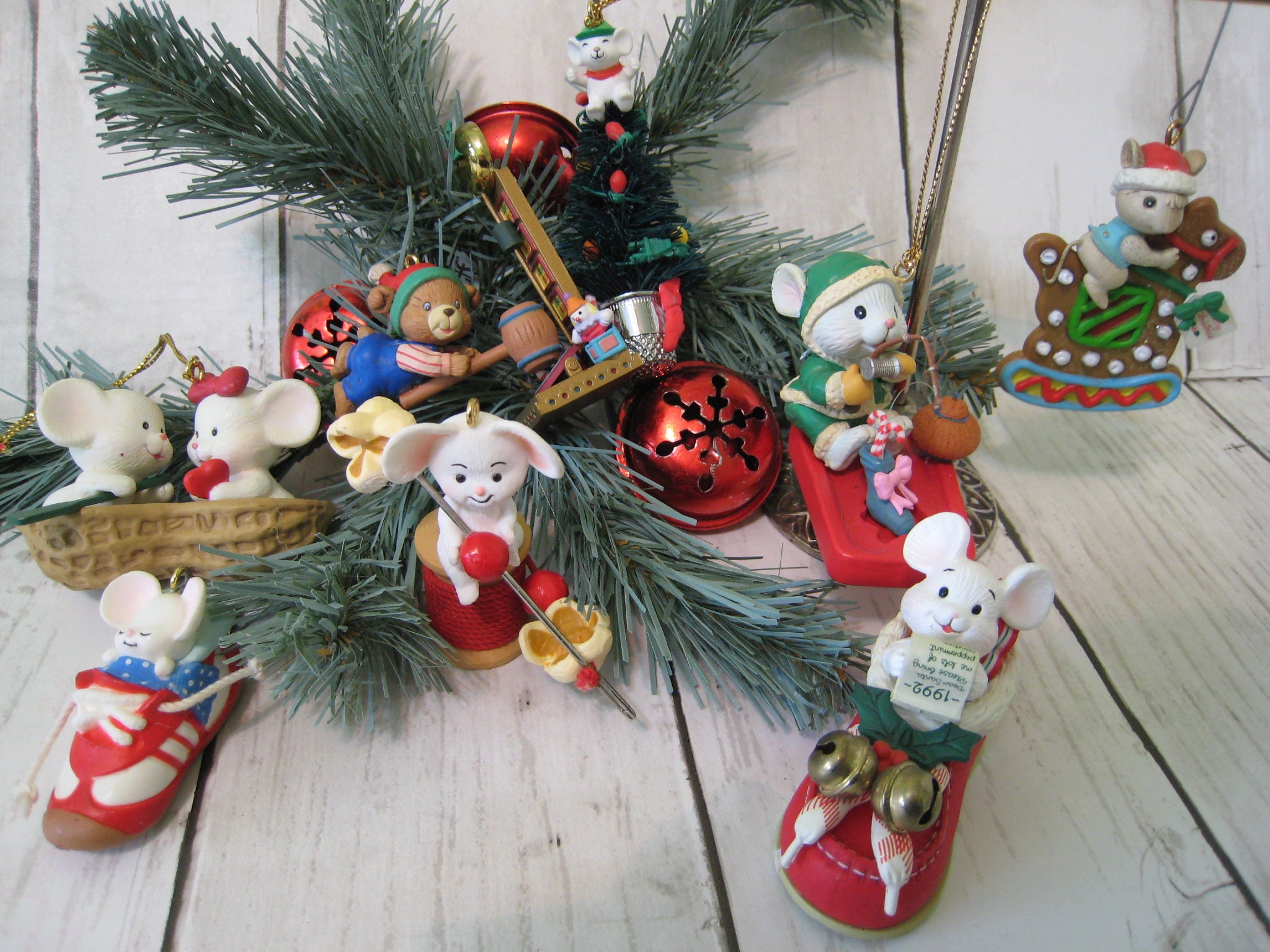 Vintage Mice Ornaments Hallmark Enesco Lustre Flame Gilmore Collection