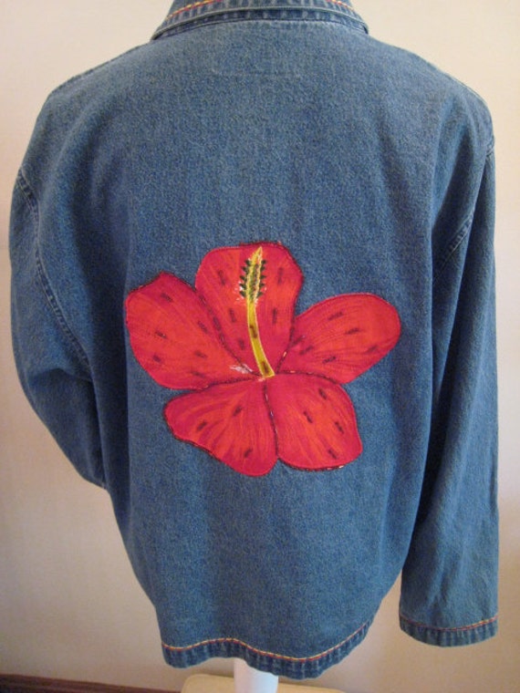 Vintage  Denim Floral womens  Applique Jacket hibi