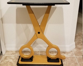 Unique 3D Barber Scissor Table, Gold and Black Sculpture end table, Contemporary Hair Salon Decor, accent table, Barber shop art, by Art69