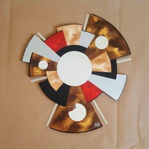 ZEN Mirror, Red Brown Silver Mirror sculpture, Wood and Metal wall decor, Unique mirror art 24&quot; to 30&quot; by Art69