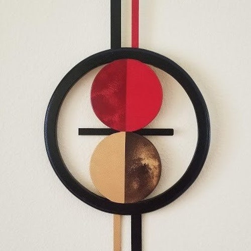 Midcentury Modern Circle Wall Art Teal Green and Brown Etsy