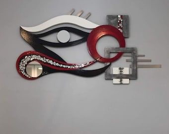 Abstract Eye Wall Sculpture, Metal art, Unique Contemporary Modern wall decor, Wood Mirror wall art, by Alisa