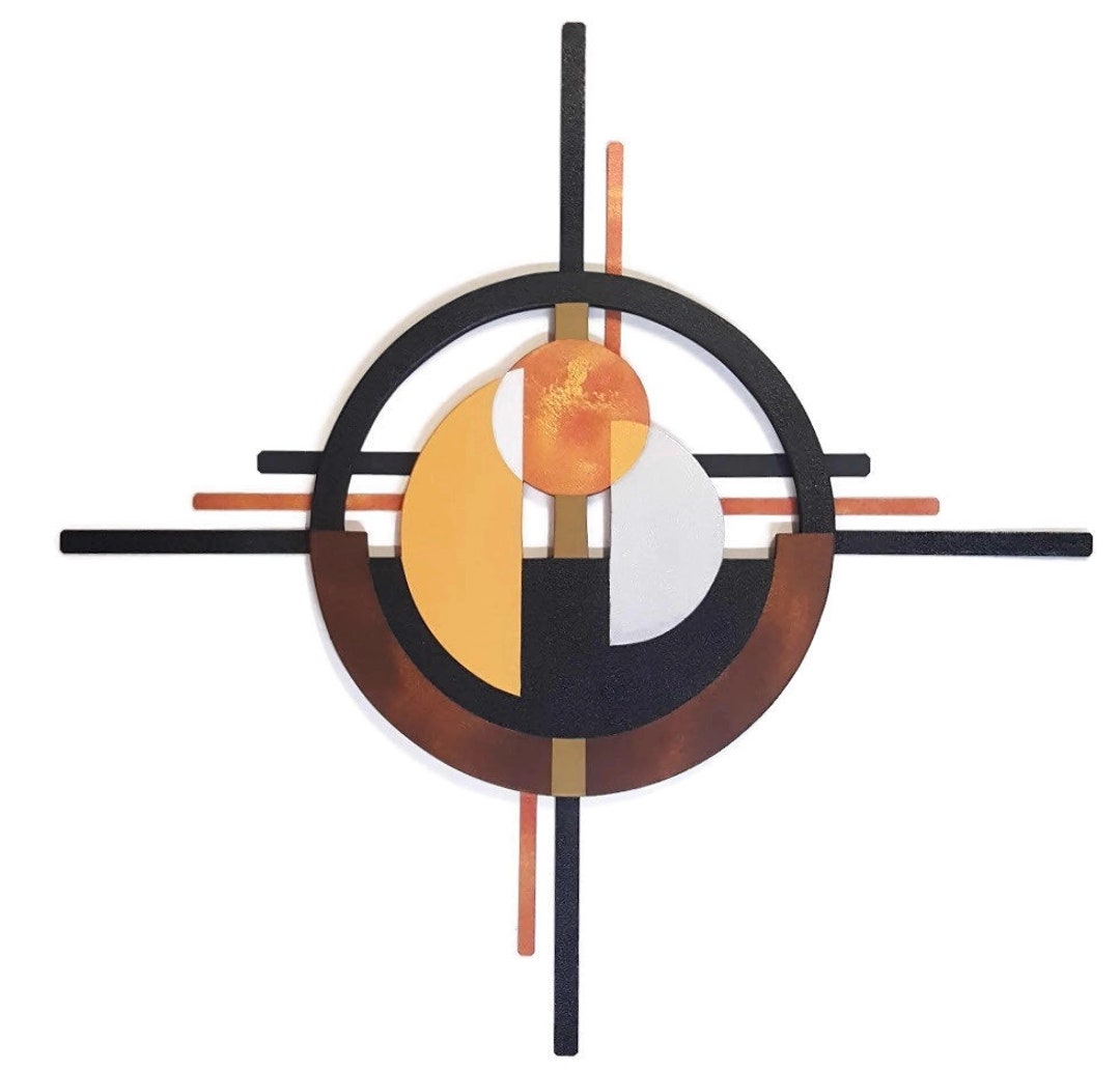 Mid Century Wall Sculpture, Contemporary Wall Decor, Wooden and Metal
