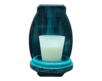 Handmade Teal Wooden Wall Sconce Candle Holder by Alisa