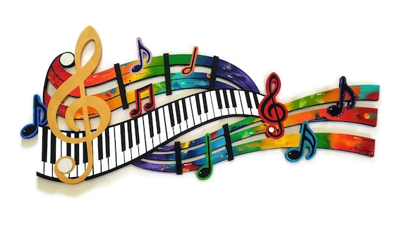 Music Wall Art, Wood Wall Art, Colorful Abstract Music Notes