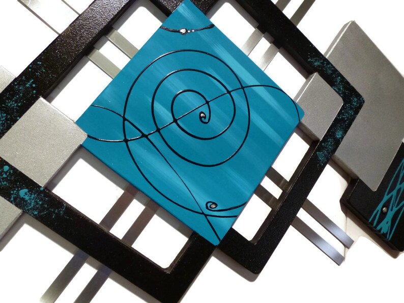 Turquoise Wall Art Wood Metal Wall Decor Contemporary Etsy