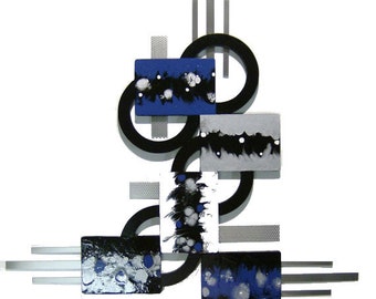 Blue Casa Abstract Wood and metal Wall Sculpture, Modern Contemporary wall decor by DAS