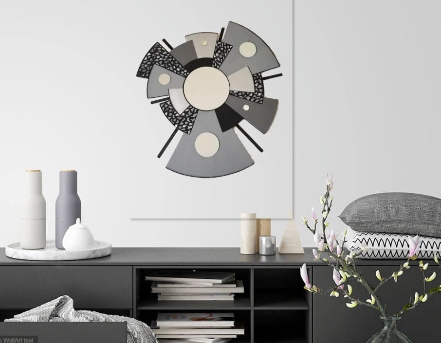 Gray Mirror Wall Art, Abstract Mirror Sculpture, Zen Sofia