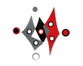 Modern Abstract Wall Sculpture, Red Black Gray wall art, 26x23++ by Art69