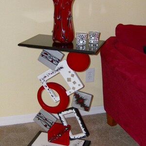 Unique Red & Black End Table - Funky Modern Geometric Accent Table ...