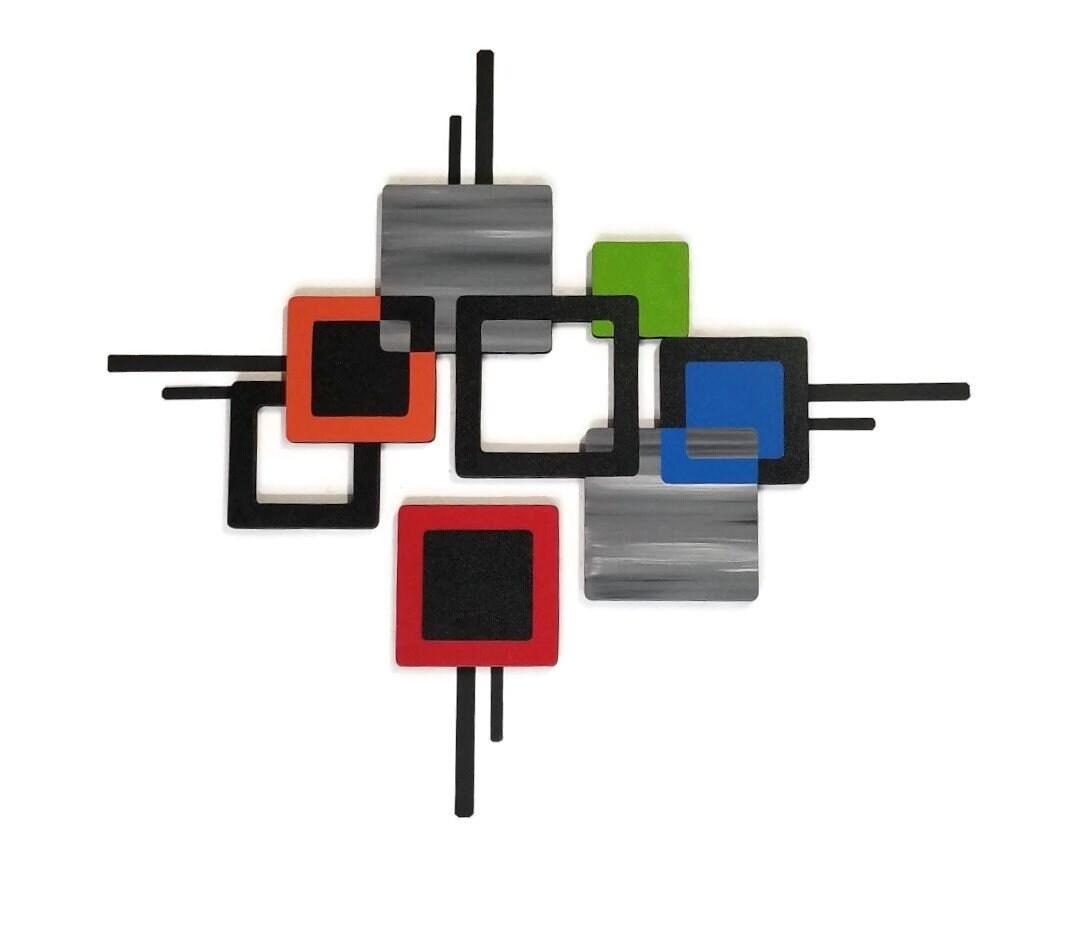 2 Piece Color Block Squares Wood and Metal Wall Art 36 X 32 Etsy