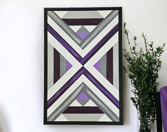 Aztec Wood Wall Decor, Purple wood wall art, BOHO wall art, handmade wall art by Alisa 24x16 wall sculpture