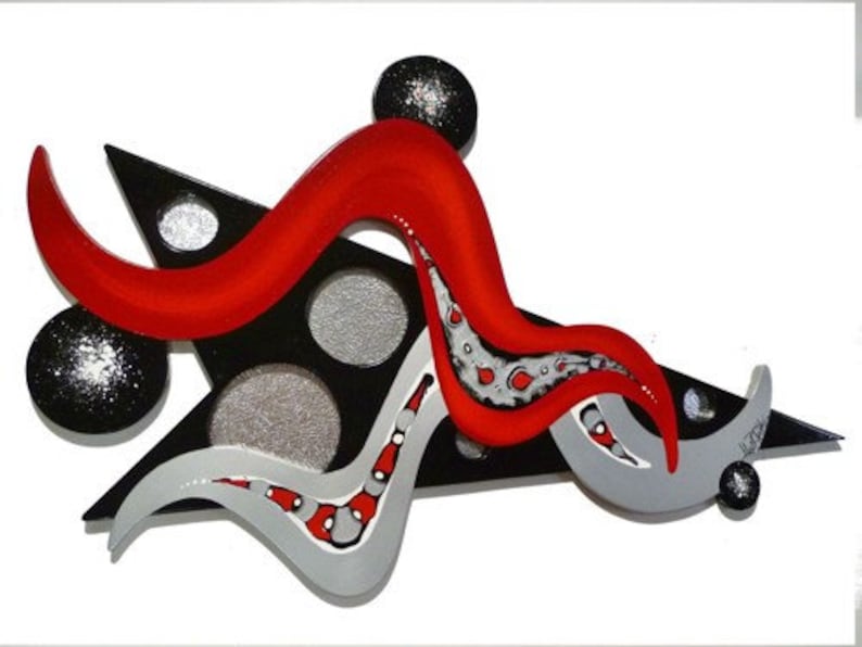 Unique Red Black Silver Wall Sculpture Contemporary Modern Etsy