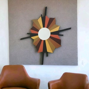 Contemporary Mid-Century look Mirror Wall Art, X Fan mirror sculpture 37x33 with 8&quot; mirror wall art by Art69