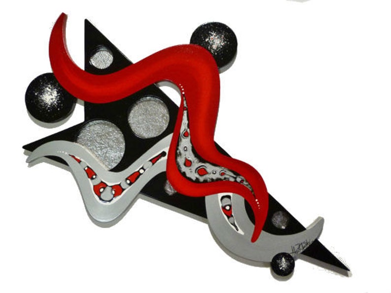 Unique Red Black Silver Wall Sculpture Contemporary Modern Etsy