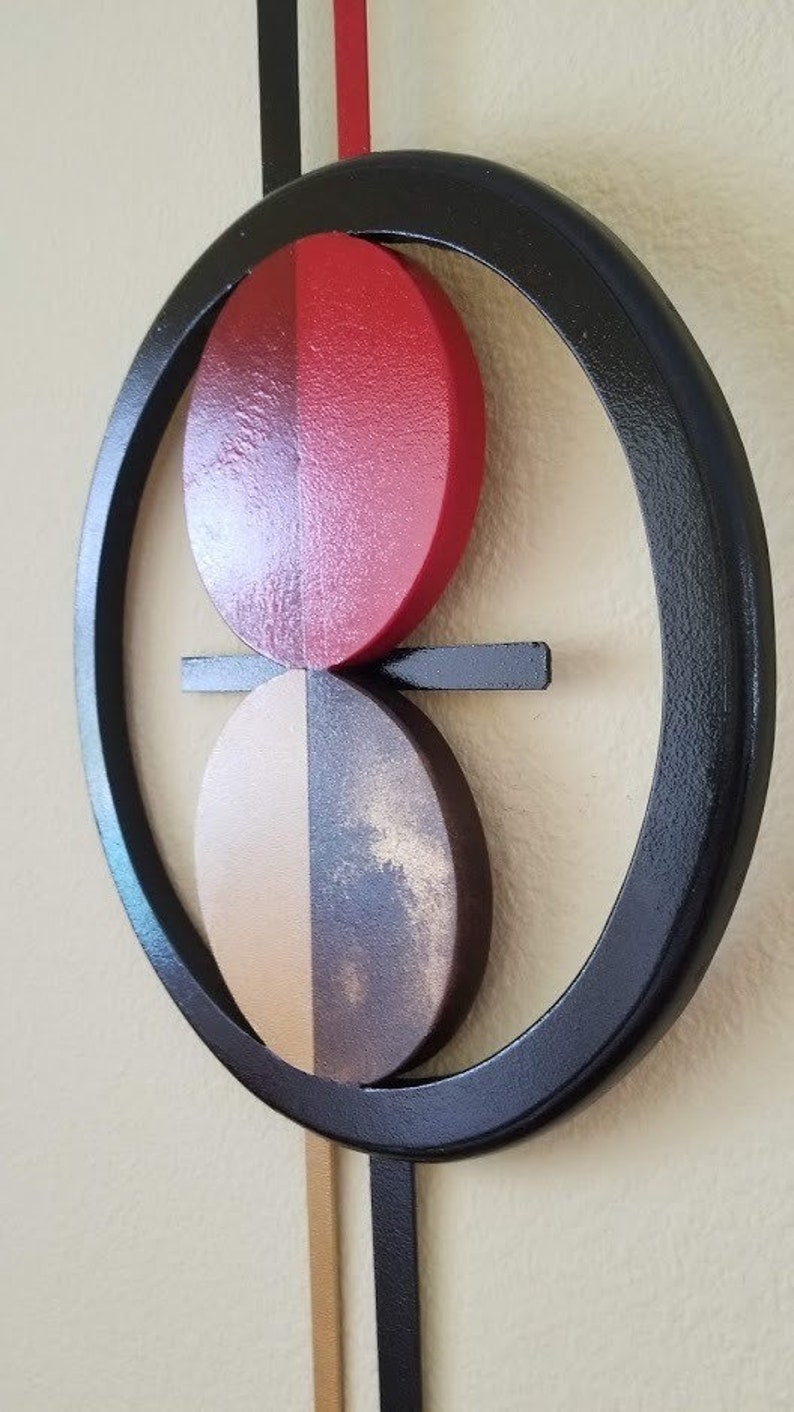 Mid Century Modern Circle Wall Art Red and Brown Twist Etsy