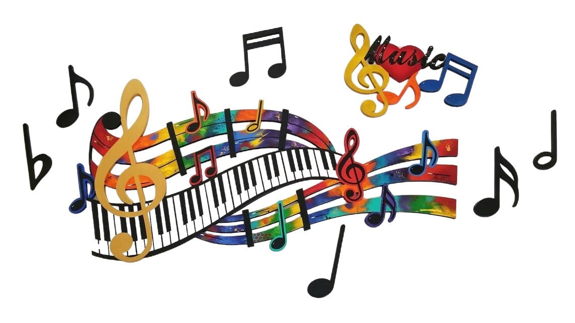 Music Wall Art, 8pc Abstract Music Notes & Piano Wall Sculpture, Colorful music wood wall decor by 60x40 Alisa