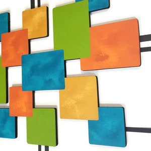 Simplistic Mid Century Modern Squares Contemporary Wood and Metal Wall Sculpture 40x33 TO 60X50 by Alisa image 3