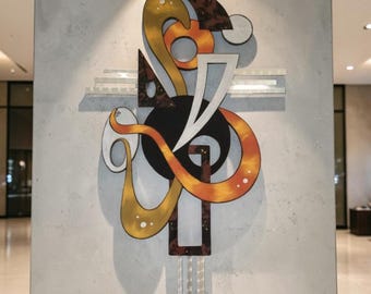 Abstract wall sculpture, Wood & metal wall art, Odyssey - Vertical 50x28 by Art69