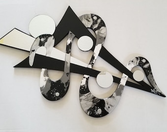 Unique Contemporary Modern, Abstract art, Luxury in Monochrome Mirror Wall Sculpture, 31x20 by Art69