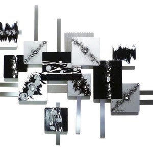 Modern square wall sculpture, Geometric Abstract wall decor, Black n White wall hanging, housewarming gift, 36x24 by Art69