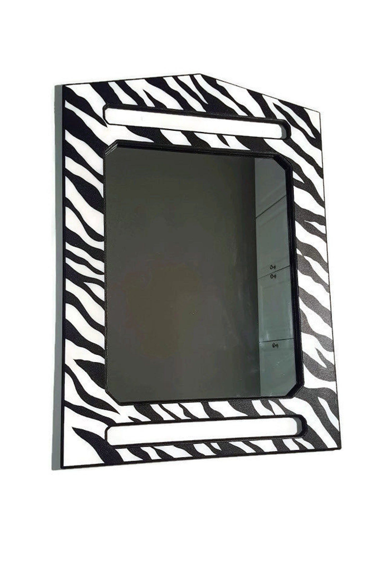 Unique Contemporary Modern Zebra Pattern Wood Framed Mirror Wall Art ...