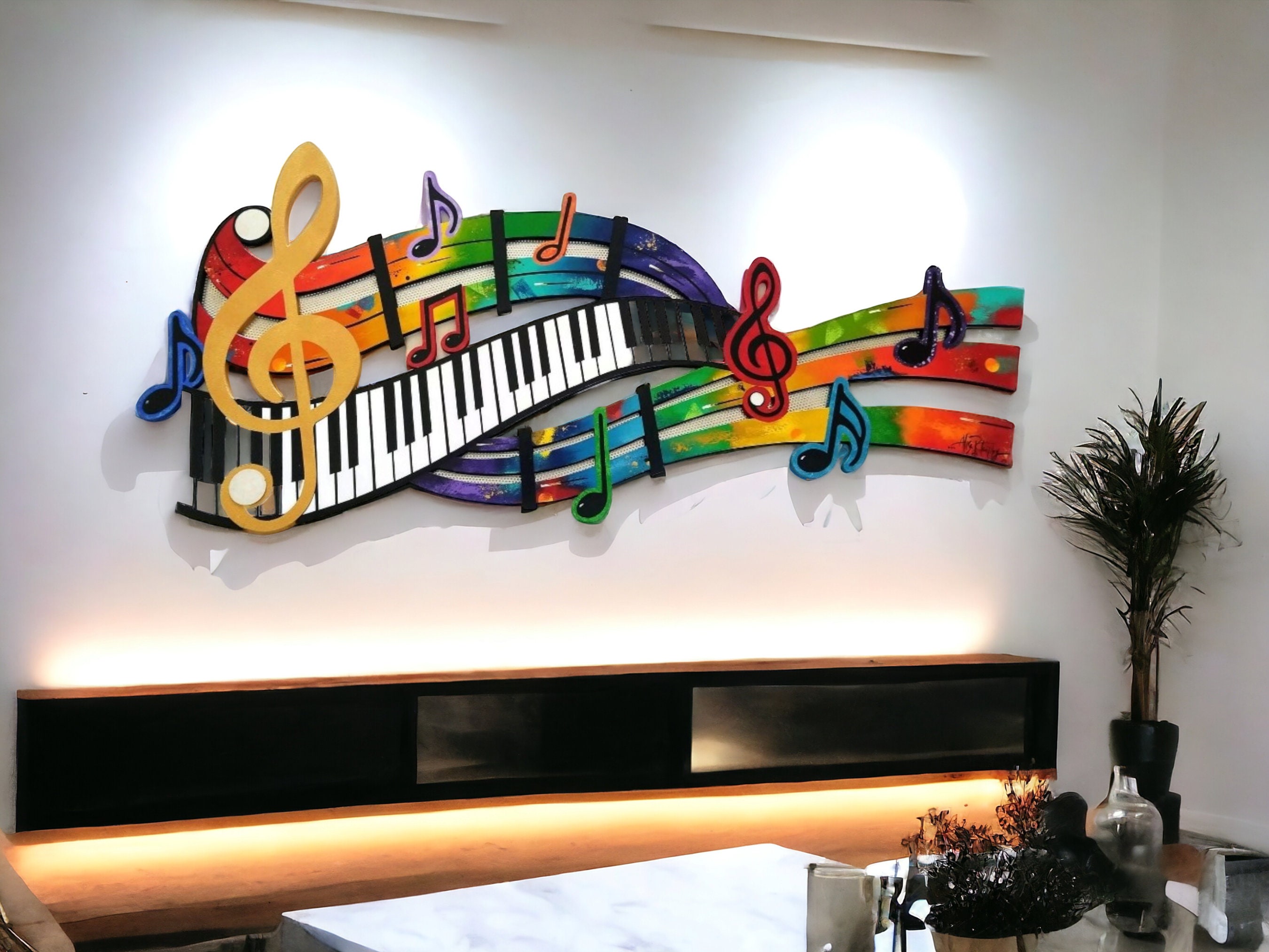 Music Wall Art, Wood Wall Art, Colorful Abstract Music Notes