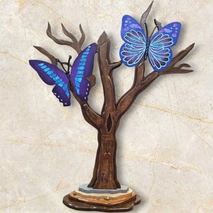 DUO Butterfly tree 29&quot;, whimsical tree sculpture, purple butterfly tree sculpture, tabletop butterfly sculpture, 29x20 by Art69